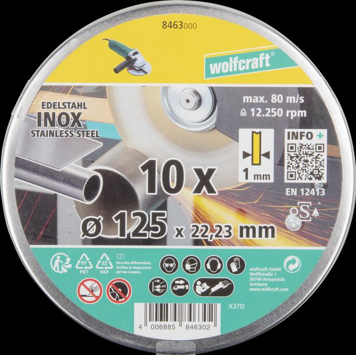 Immagine prodotto wolfcraft 10 Dischi da taglio per acciaio inox, extra sottili, Ø 125 mm