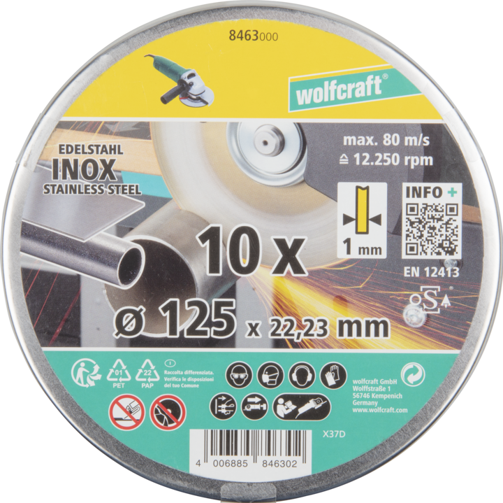 Actual product image wolfcraft 10 Cutting Discs for Stainless Steel, Extra Thin, Ø 125 mm