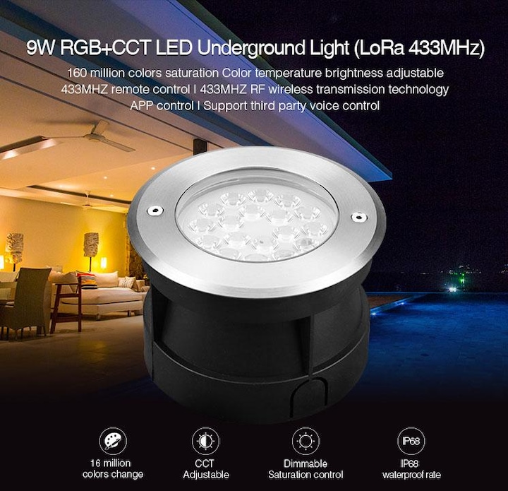 Actual product image Milight 9W Wireless LED Ground Recessed Luminaire RGB+KW/WW 24V (600 lm, IP68)