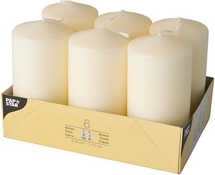 Produktbild Papstar Stumpenkerzen / Säulenkerzen creme, Abmessungen 6 x 11.5 cm, für Haushalt, Feiern und Gastro (6 Stk.)