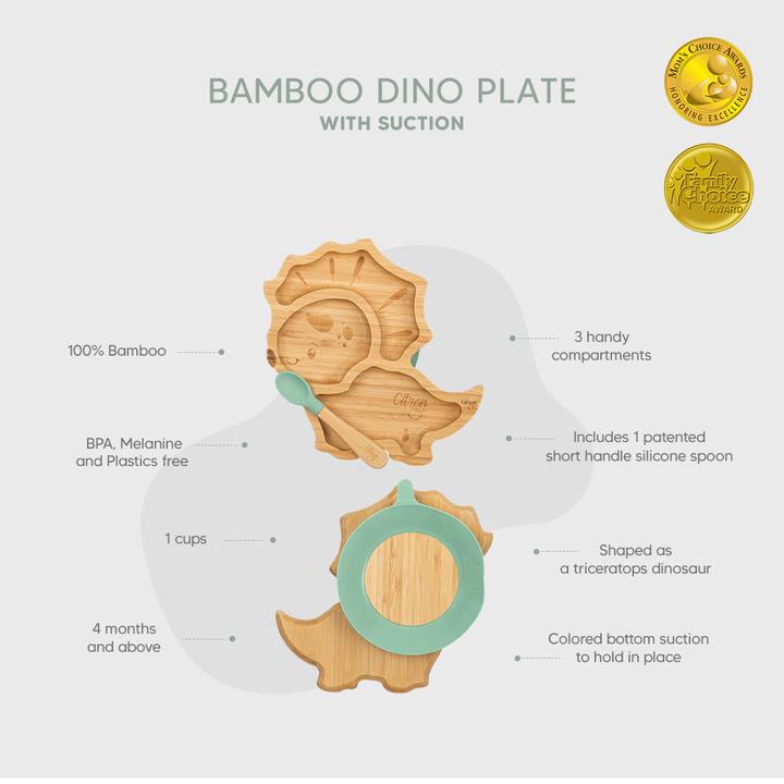 Actual product image Citron Bamboo Plate Dino with Suction Cup