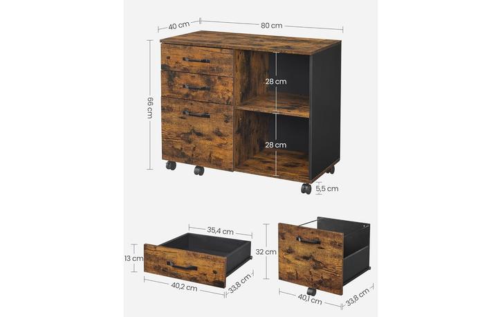 Actual product image Vasagle Mobile pedestal brown, black 3 pull-outs 80.0 x 40.0 x 66.0 cm (80 x 40 x 66 cm)