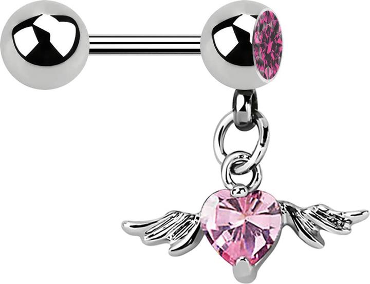 Immagine prodotto Star Piercing Micro bilanciere con sfera e ciondolo ad ala in cristallo a cuore rosa (senza ottone, Acciaio chirurgico 316L)