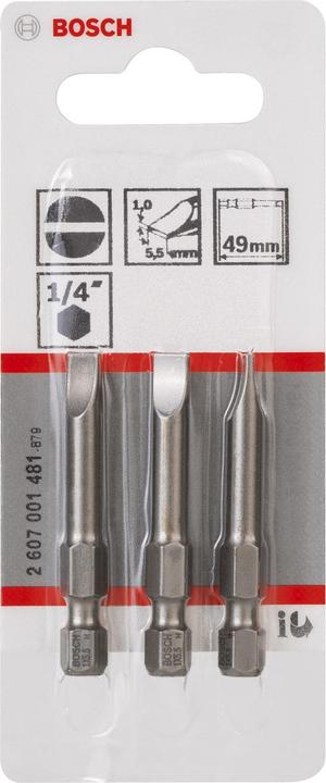 Produktbild Bosch Professional Zubehör Schrauberbit Extra-Hart S 1,0 x 5,5, 49 mm, 3er-Pack (Schraubschlitz)