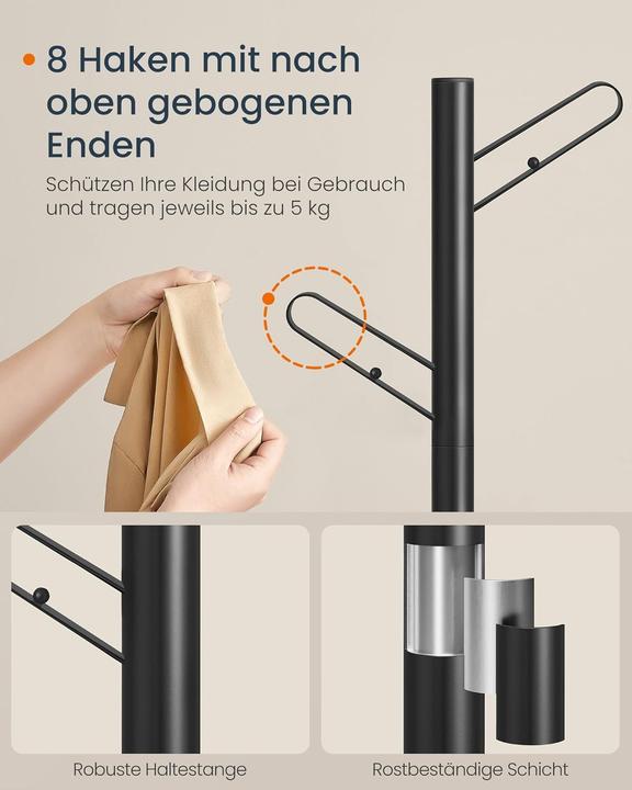 Immagine prodotto Songmics Garderobenständer Baumform mit 8 Haken Schwarz