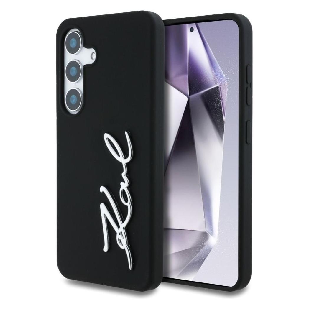 Karl Lagerfeld Etui Silicone Metal Signature Logo Samsung Galaxy S25 Czarny (Samsung Galaxy S25), Smartphone Hülle, Schwarz