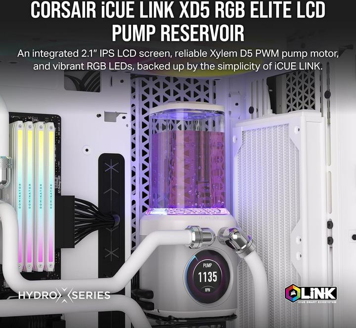 Produktbild Corsair Pump Res Unit, XD5 ELITE LCD WHITE (D5 Pump reservoir unit)