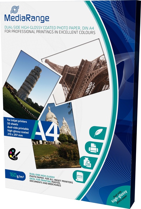Image du produit MediaRange Papier photo brillant double face (160 g/m², A4, 50 x)