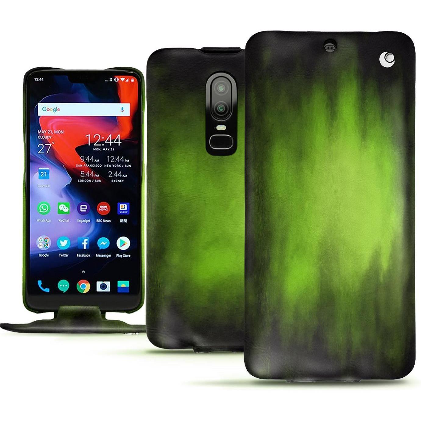 Noreve Lederschutzhülle vertikal (OnePlus 6), Smartphone Hülle, Grün