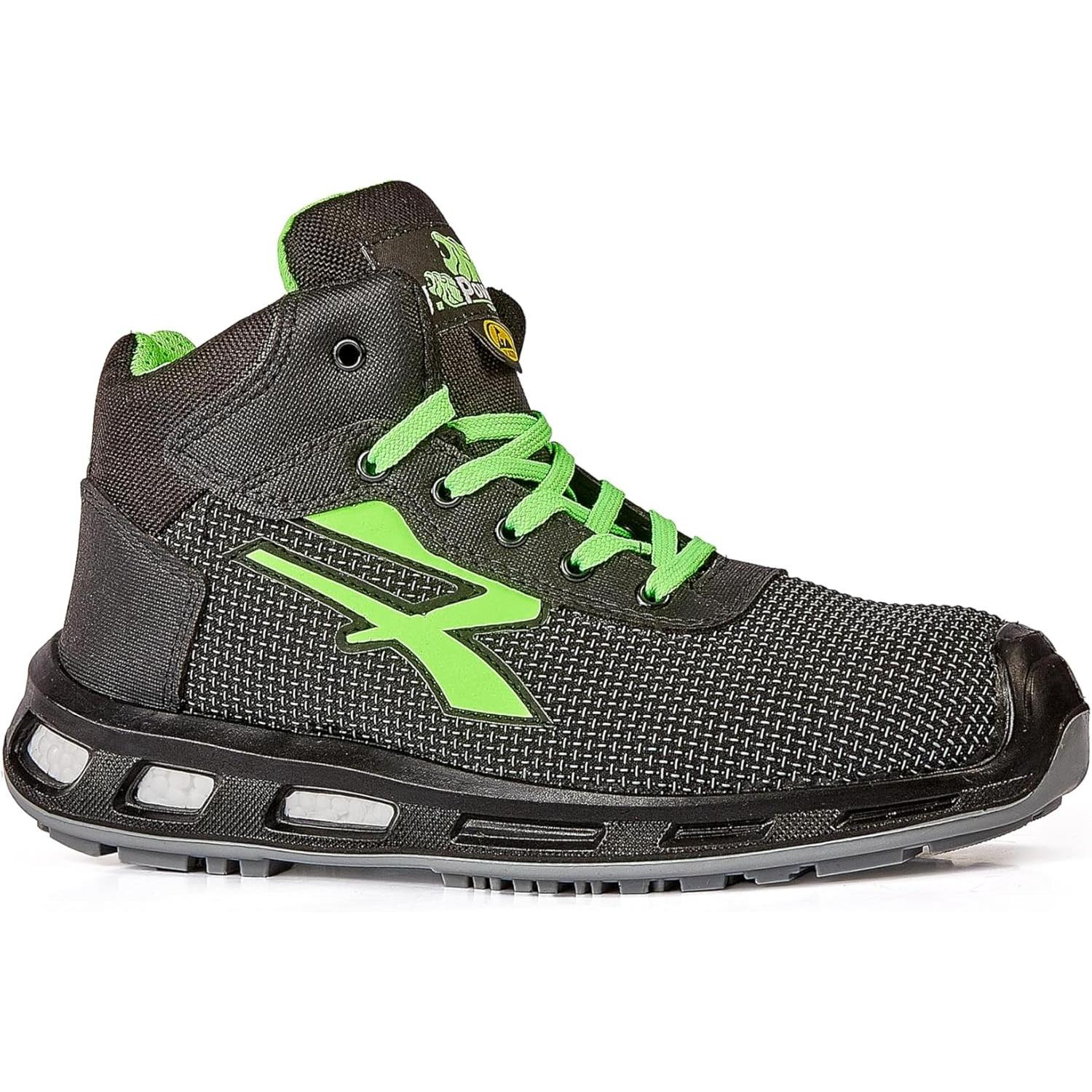 U-Power Uomo Verde/Nero Scarpe Da Lavoro, Stivale Di Sicurezza Redlion Hard Taglia 43 Nero/ S3 Src Esd En Iso 20345 Putek Technology (S3, 43)