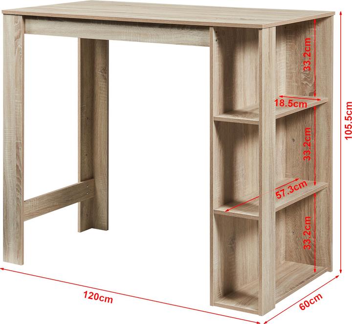 Produktbild En.Casa Bartisch Danderyd 120x60x106 cm mit 3 Ablagefächern Eicheoptik