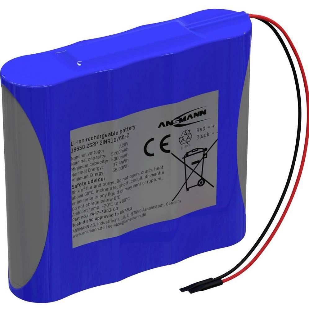 Ansmann 2S2P Akkupack 4X 18650 Kabel Li-Ion 7.2V 5200Mah Akkupack 4X Li-Ion 7. (1 Pz., 5200 Mah), Batterie + Pile