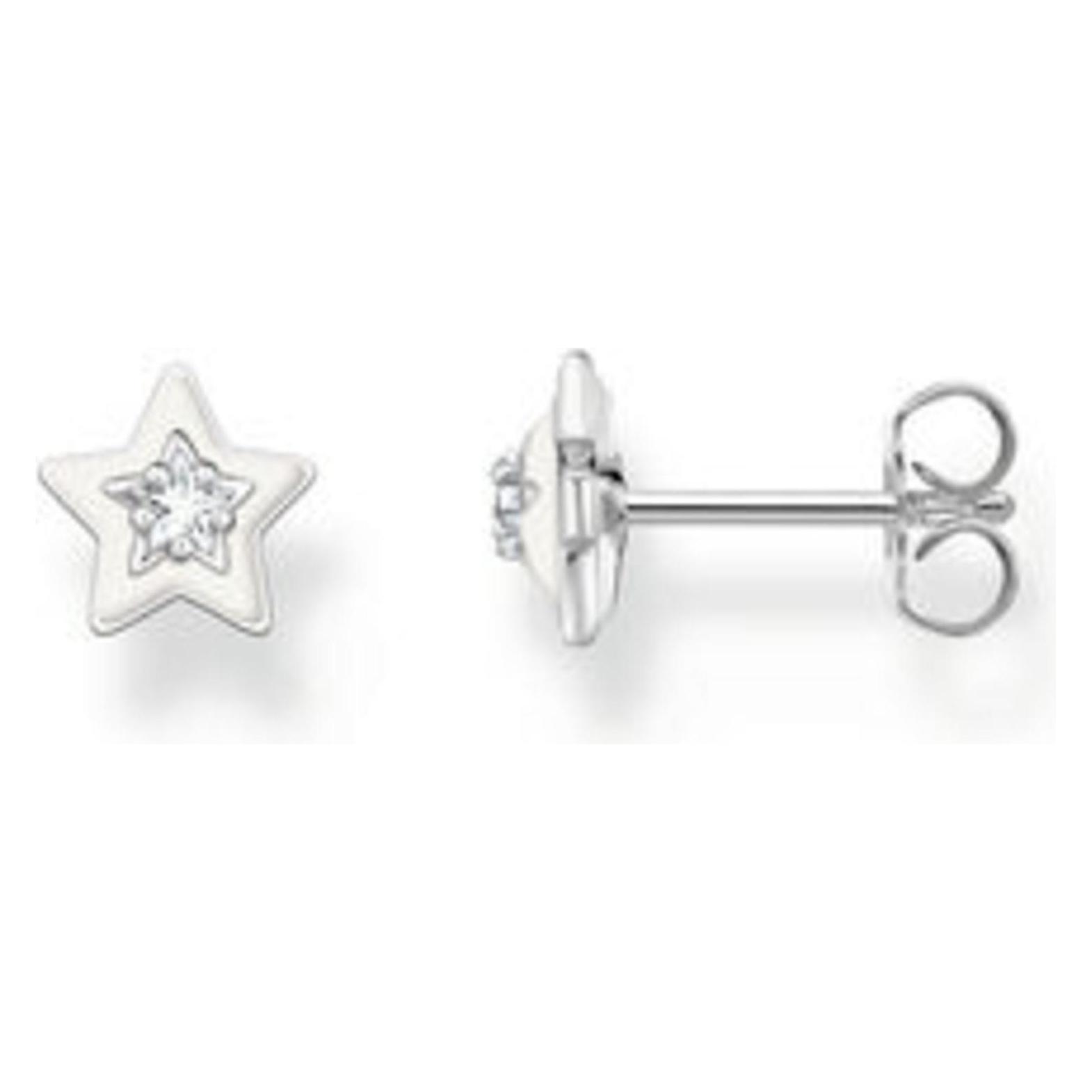 Thomas Sabo, Ohrringe, Ohrstecker Stern Mit Weissen Steinen Und Weisser Kaltemaille Silber, (925er Silber, Emaille)