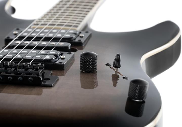 Actual product image Rocktile Transparent black with tremolo, cable and hexagon socket (Electric guitar, Linden, Maple)