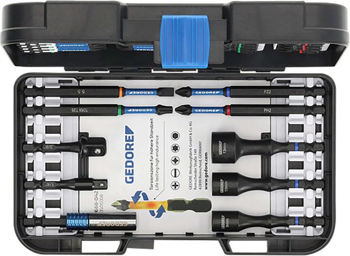 Actual product image Gedore 666-042 Torsion bit set SL+PR+PH+PZ+TX 42 pieces (Cross Pozidriv PZ, Cross Phillips PH)