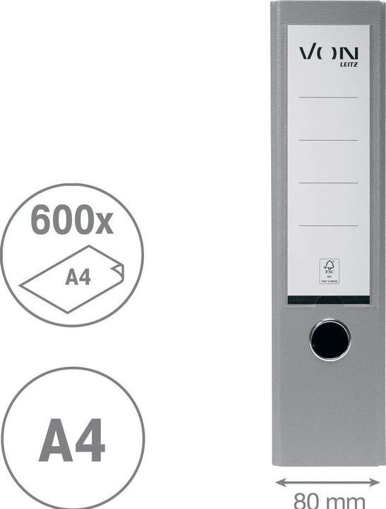 Produktbild von Ordner mit PP/Papier, 8 cm, Grau (A4, 80 mm, 1 Stk.)