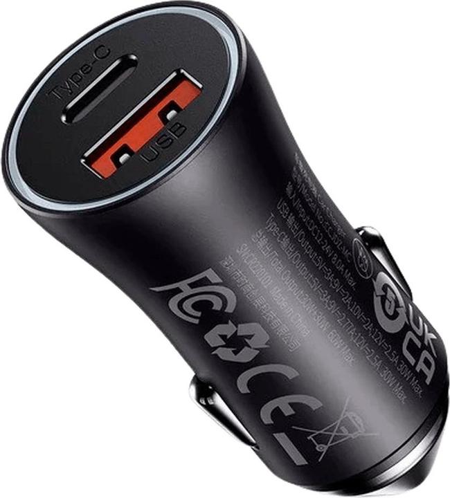 Actual product image Baseus Golden Contactor Max car charger, USB + USB-C, 60W (gray)