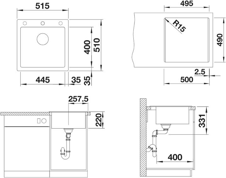 Produktbild Blanco Pleon 5 (Aufsatzspülbecken, 51.50 cm, 51 cm)