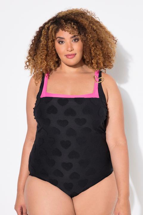 Image du produit Ulla Popken Maillot de bain à bonnets souples, matière recyclée, décolleté carré et imprimé coeurs (44)