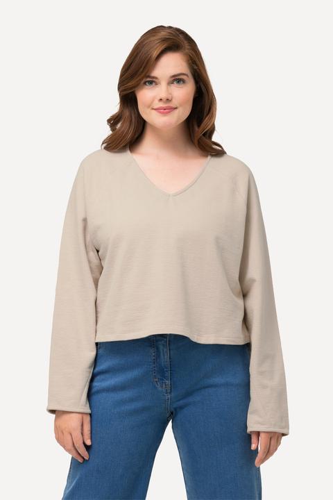 Actual product image Ulla Popken Eco Cotton V-Neck Cropped Long Sleeve Sweatshirt (56)