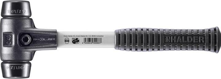 Actual product image Halder SIMPLEX soft-face hammer Length 325 mm Head Ø 40 mm Fibreglass with rubber handle (890 g)