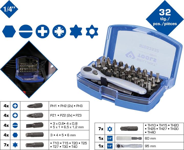 Actual product image KS Tools Bit set with bit reversible ratchet 32 pieces