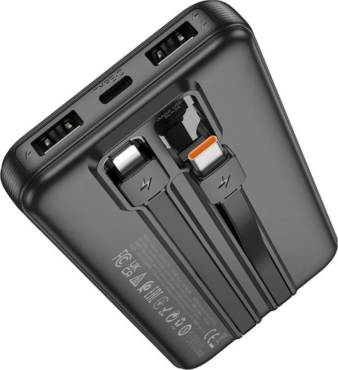 Hoco Power bank Powerbank 10000 mAh 2A with built-in cables USB C + Lightning J118 black (10000 mAh, 37 Wh)