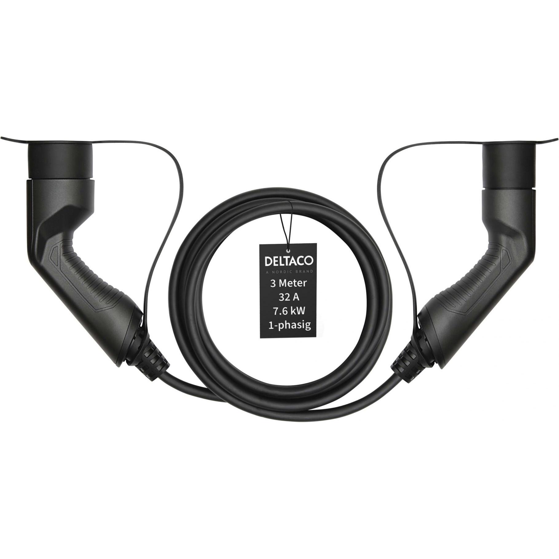 Thumbnail - Deltaco, Elektroauto Ladekabel, EV-Ladekabel, E-Auto & Hybrid, Typ2 auf Typ2, 32 A, 7,6 kW, 1-phasig (Typ 1, 7.60 kW, 32...
