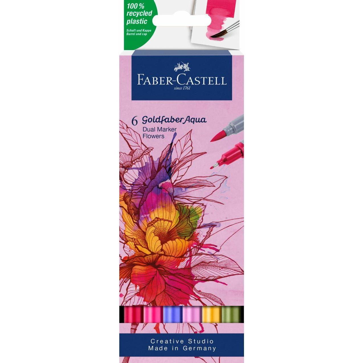 Faber-Castell, Marker, GOFA AQUA DUAL MARKER - Farbstoffmarker (Blumen, 0.40 mm, 6 x)