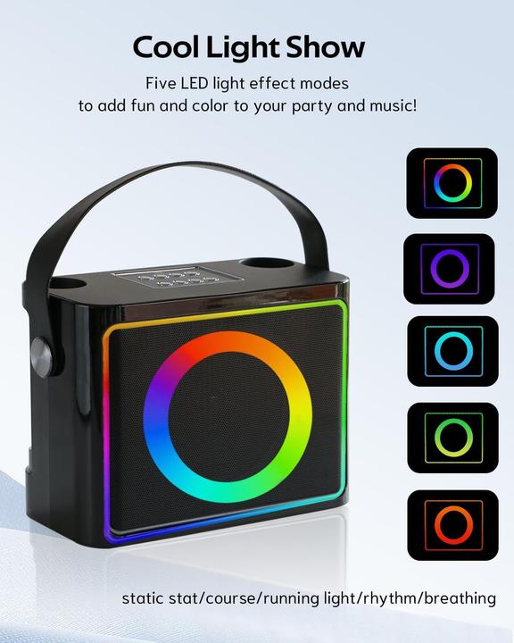 Produktbild Qeekada Tragbare Karaoke-Anlage mit 2 Mikrofonen und RGB Licht