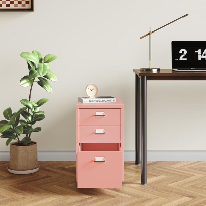 Produktbild En.Casa Rollcontainer Kökar mit 3 Schubladen 48x28x41 cm Rosa (48 x 28 x 41 cm)