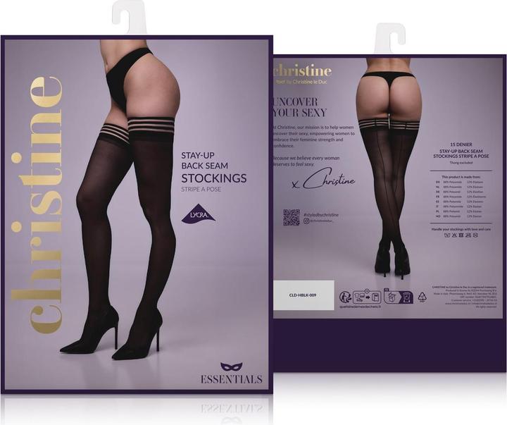 Actual product image Christine Le Duc Halterlose Strümpfe Stripe a pose schwarz (L, XL)