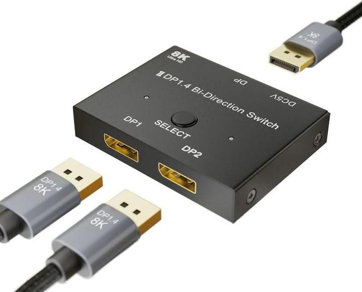 Actual product image Hermex Displayport switch 2x1 ports bidirectional 8K@30Hz DP switch