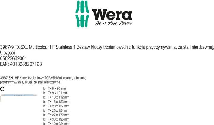Produktbild Wera 3967/9 TX SXL Multicolour HF Stainless 1