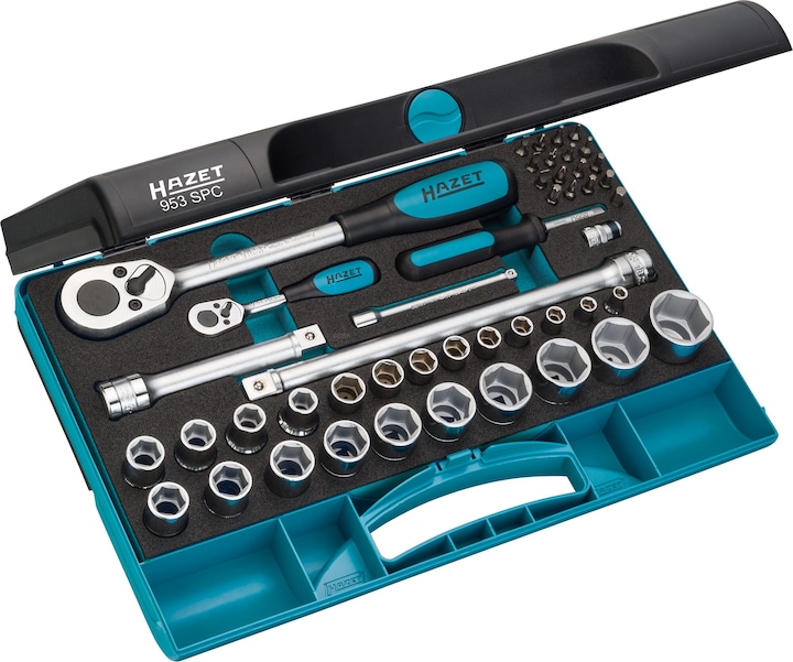 HAZET Socket set 953SPC ∙ Square, hollow 6.3 mm (1/4 inch), Square, hollow 12.5 mm (1/2 inch) ∙ 0,5… (24 mm, 17 mm, 19 mm, 10 mm, 16 mm, 27 mm, 26 mm, 18 mm, 11 mm, 20 mm, 12 mm, 22 mm, 14 mm, 23 mm, 13 mm, 25 mm, 15 mm, 21 mm, 3 mm, 5 mm, 7 mm, 6 mm, 8 mm, 9 mm, 4 mm)