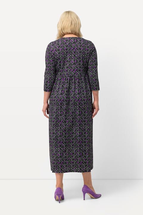 Produktbild Ulla Popken Jerseykleid, Blüten, A-Linie, V-Ausschnitt, 3/4-Arm (68)