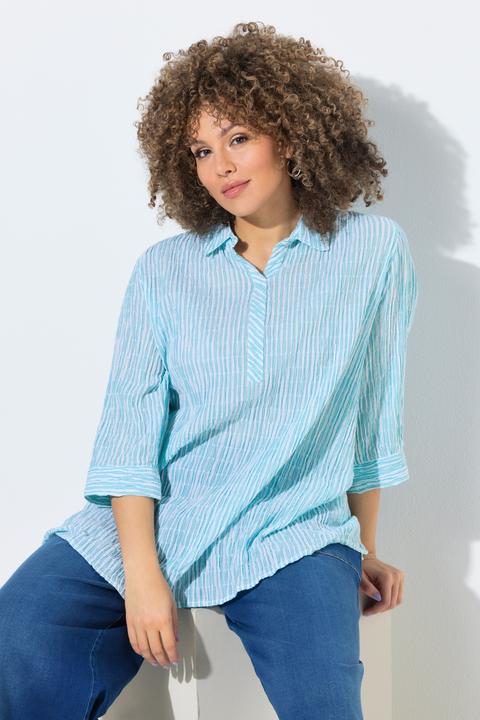 Immagine prodotto Ulla Popken Blusa con righe, taglio svasato, colletto da camicia e maniche lunghe (62)