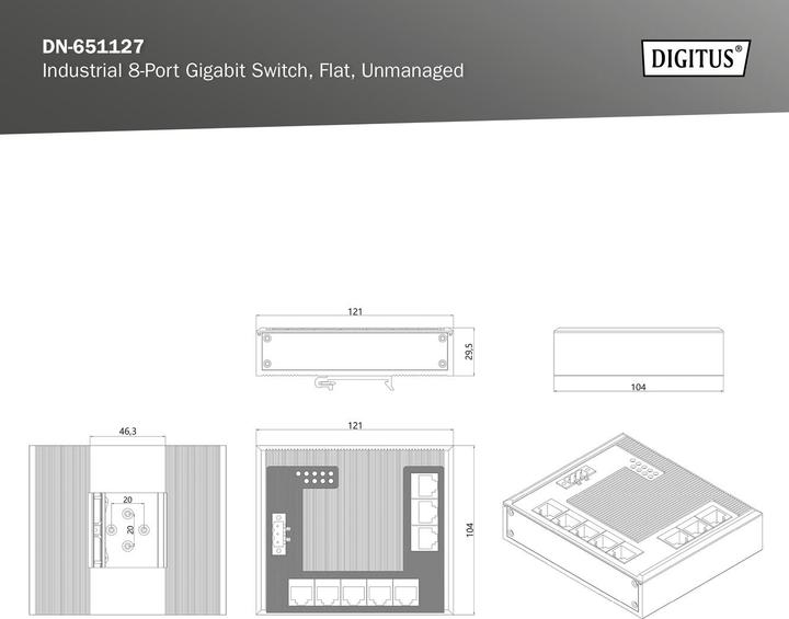 Immagine prodotto Digitus Gigabit Flat Switch industriale, 8 porte (8 porte)