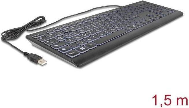Produktbild Delock USB Tastatur kabelgebunden 1,5 m schwarz mit XXL Buch (DE)