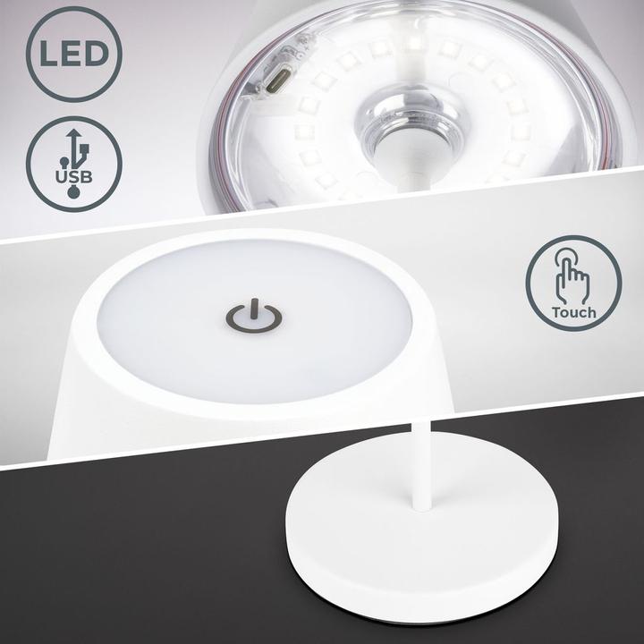 Actual product image B.K.Licht Rechargeable LED table lamp, white, 1xLED board/2.6W (240 lm)
