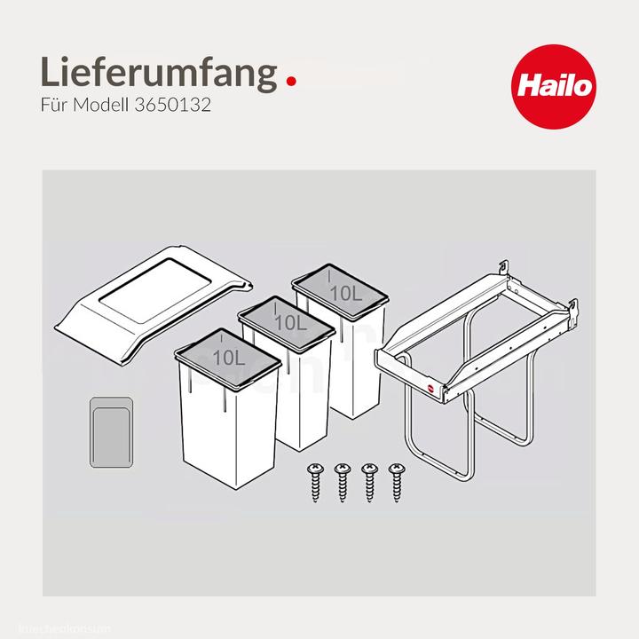 Image du produit Hailo Einbau-Mülleimer mit Mülltrennsystem (3x10 L) (30 l)