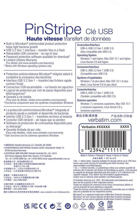 Actual product image Verbatim PinStripe USB Stick (64 GB, USB-A)
