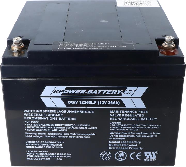 Produktbild RPower OGiV12260LP 12V 26Ah Longlife Bleiakku AGM Blei Gel Akku (12 V, 26 Ah)