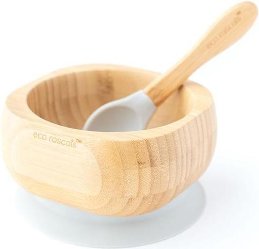 Image du produit Eco rascals Bol en bambou avec ventouse et cuillère gris