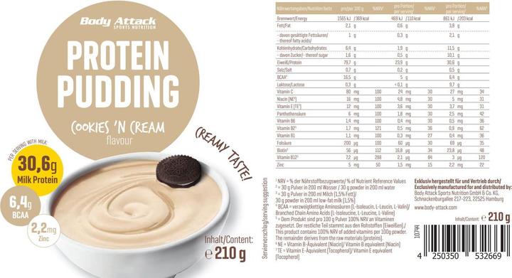 Actual product image Body Attack Protein Pudding (210g tin) (Cookies and Cream, 1 pcs., 210 g)