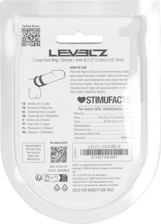 Immagine prodotto Shots 2 Loop Silicone Cockring - Black (4 cm)