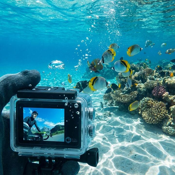 Actual product image Nedis Action Cam | Dual screen | 1080p@30fps | 12 MPixel | Waterproof up to: 30.0 m | 70 min | (30p, Wi-Fi)