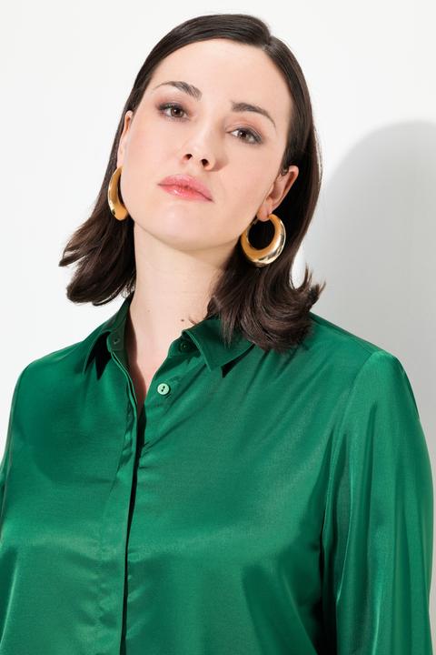 Actual product image Ulla Popken Long Sleeve Collared Satin Blouse (46, 48)