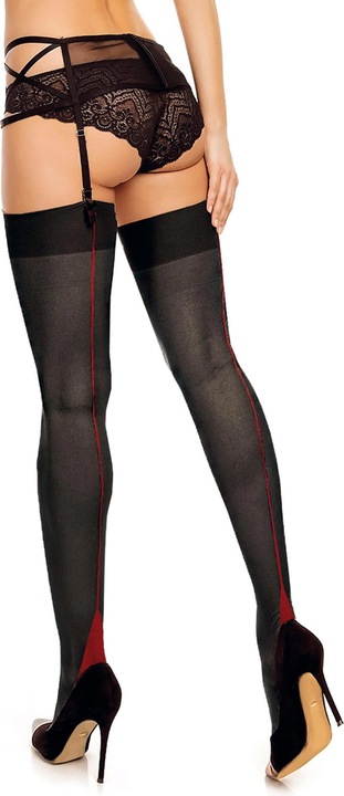 Image du produit Glamory Delight 20 Bas porte-jarretelles à couture, couleur noir-rouge, taille 48-50 (20 DEN, 48 - 50)