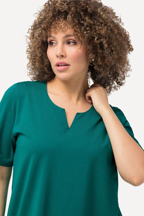 Immagine prodotto Ulla Popken T-shirt dal taglio svasato con scollo a tunica e mezze maniche (42, 44)